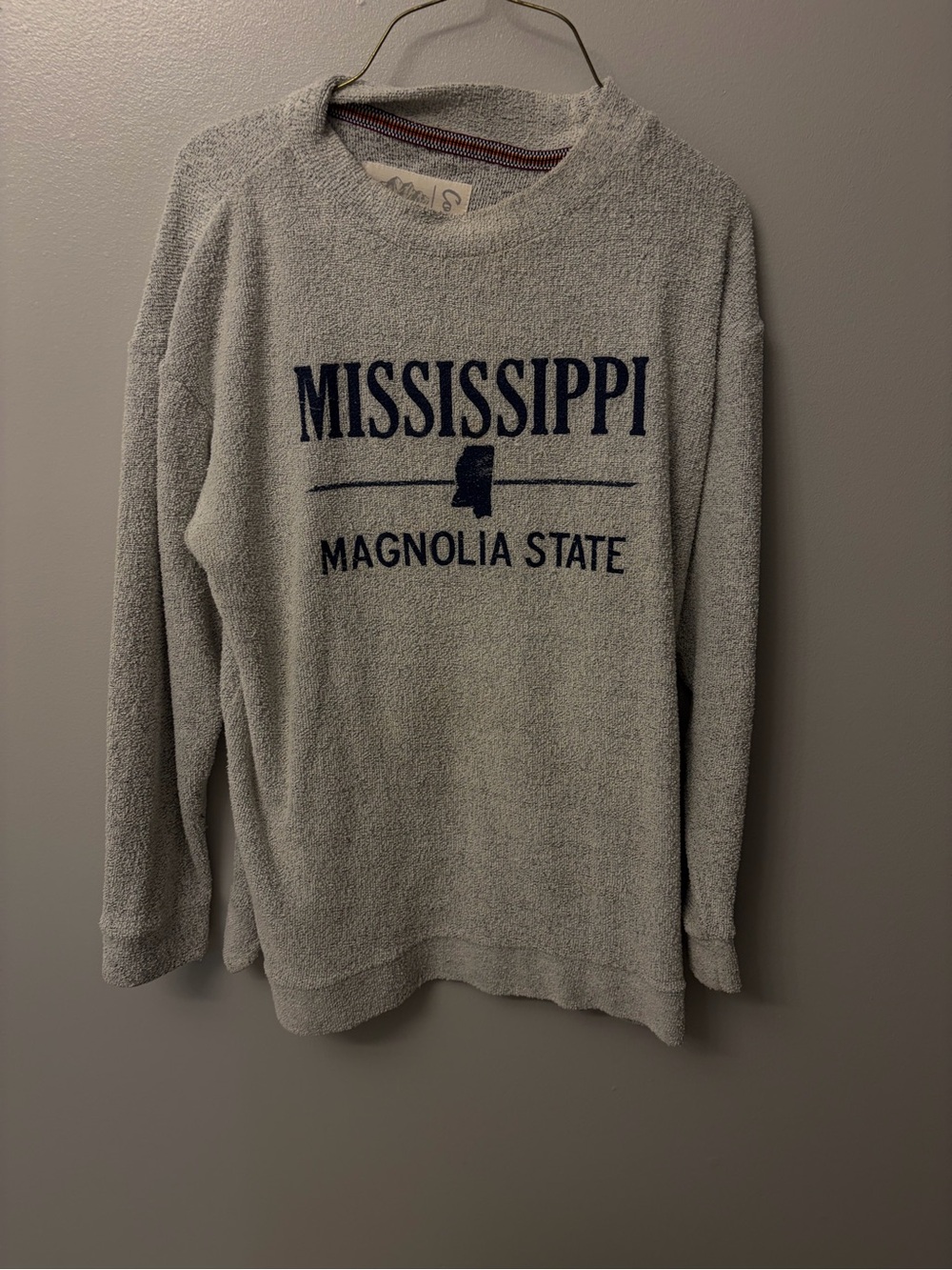 Mississippi Magnolia State Terry Crewneck Sweatshirt - Light Gray